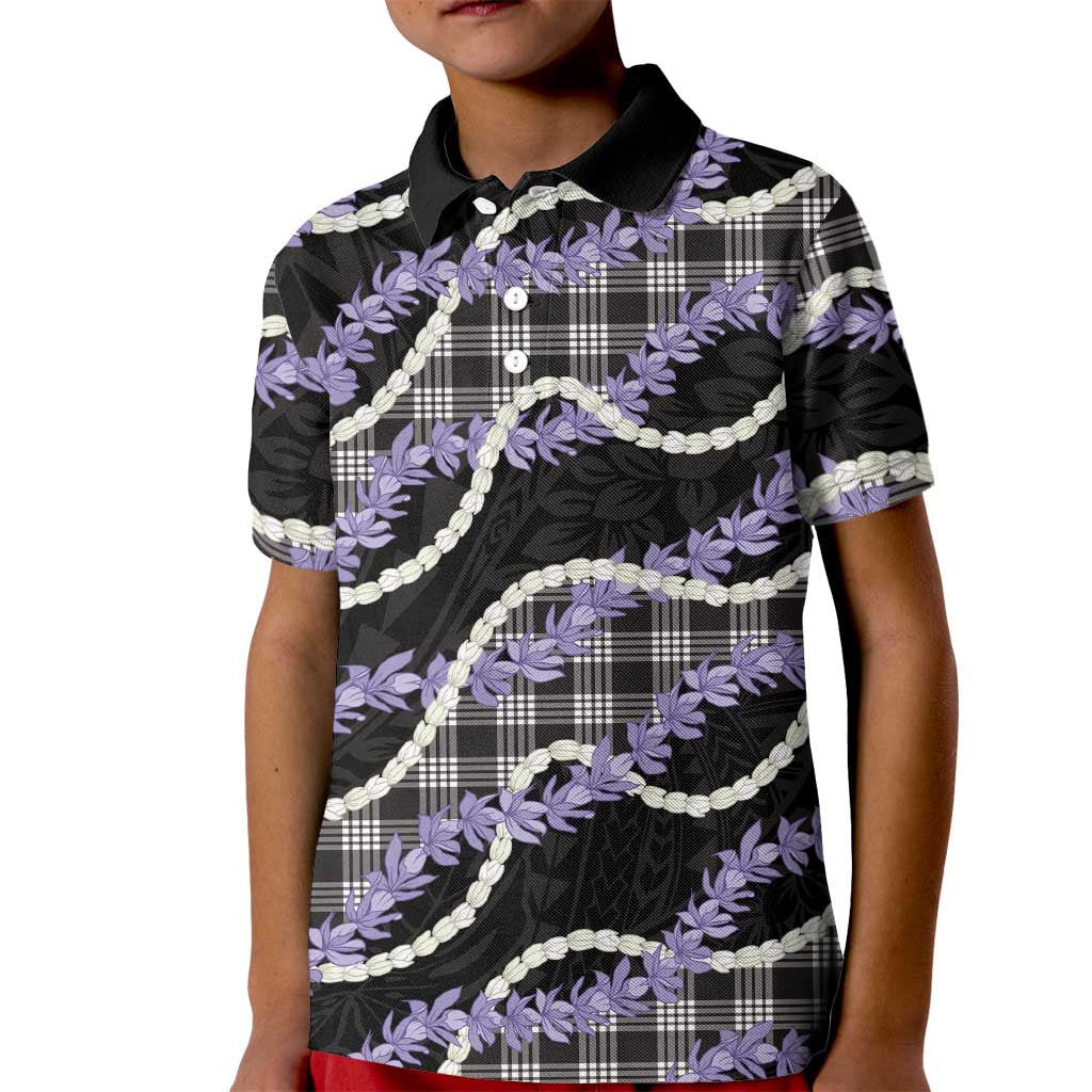 Black Hawaii Palaka Honohono Pikake Kid Polo Shirt Hawaiian Orchid Lei Polynesian Pattern LT14 Kid Black - Polynesian Pride