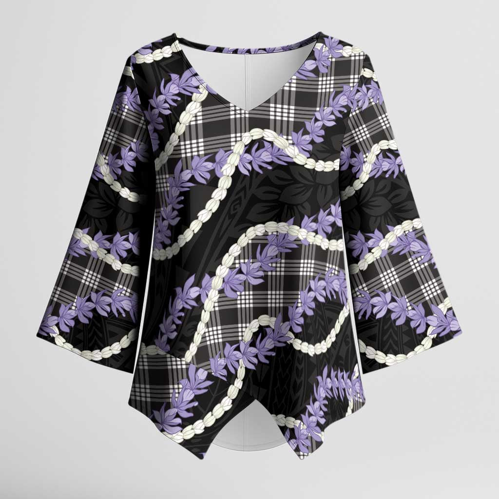 Black Hawaii Palaka Honohono Pikake Kimono Sleeve Blouse Hawaiian Orchid Lei Polynesian Pattern LT14 Female Black - Polynesian Pride