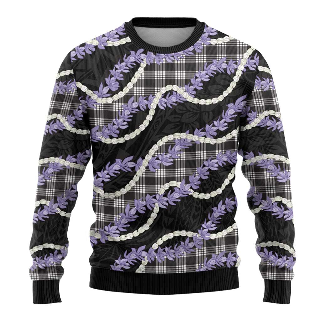 Black Hawaii Palaka Honohono Pikake Ugly Christmas Sweater Hawaiian Orchid Lei Polynesian Pattern LT14 - Polynesian Pride