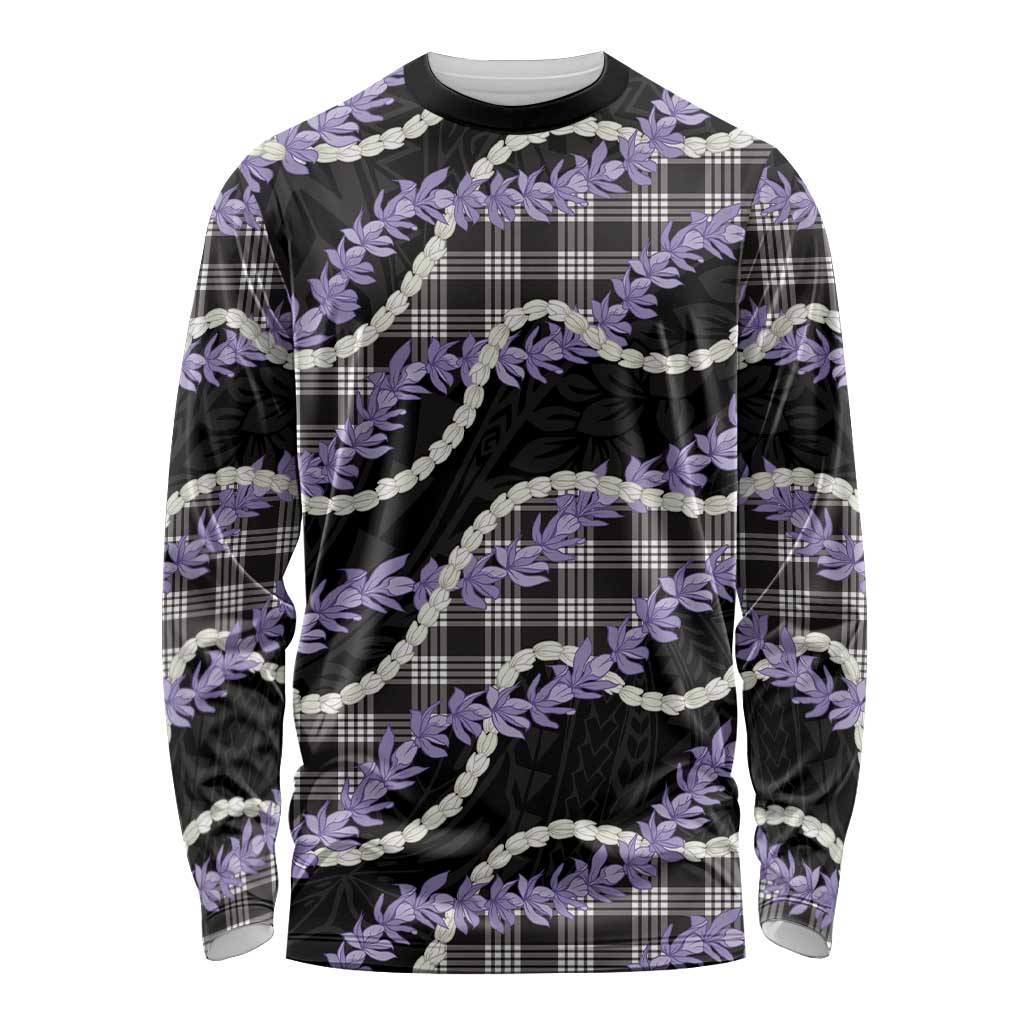 Black Hawaii Palaka Honohono Pikake Long Sleeve Shirt Hawaiian Orchid Lei Polynesian Pattern LT14 Unisex Black - Polynesian Pride