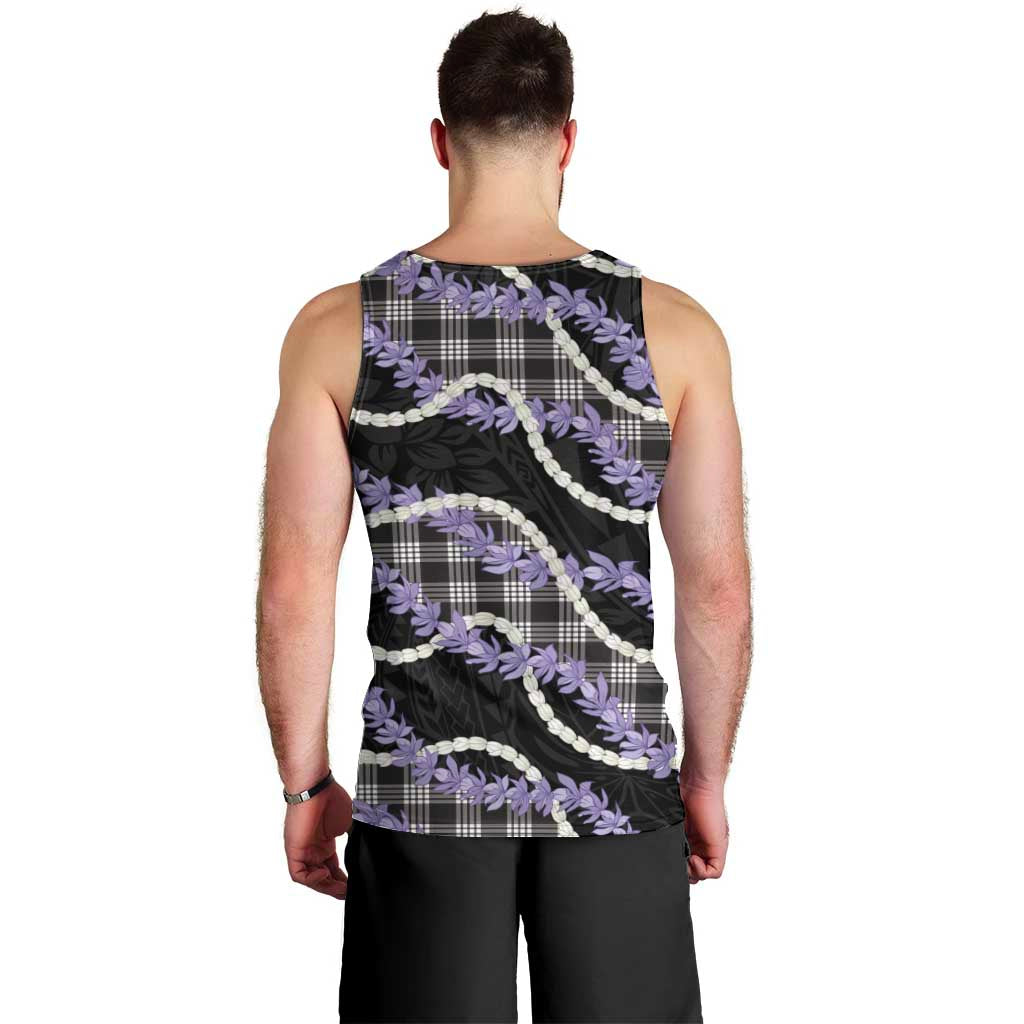 Black Hawaii Palaka Honohono Pikake Men Tank Top Hawaiian Orchid Lei Polynesian Pattern LT14 - Polynesian Pride