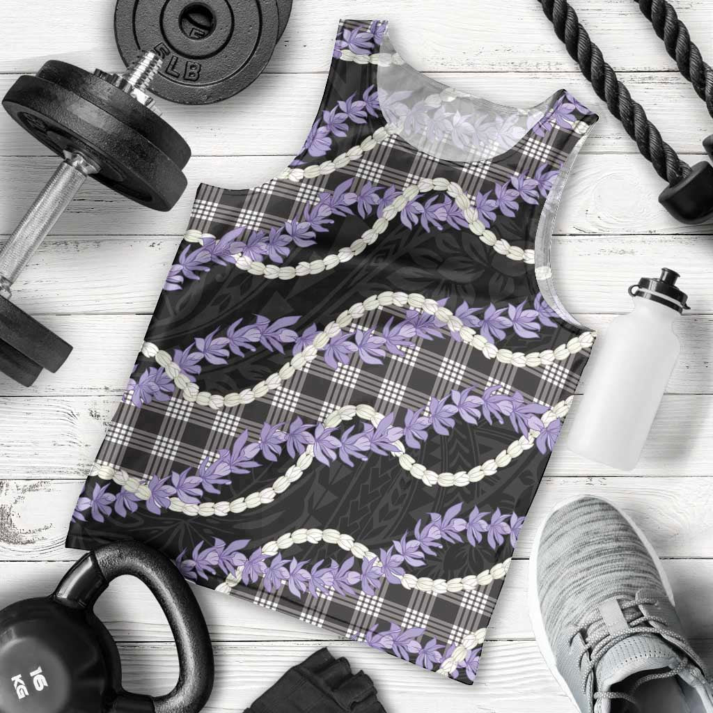 Black Hawaii Palaka Honohono Pikake Men Tank Top Hawaiian Orchid Lei Polynesian Pattern LT14 - Polynesian Pride