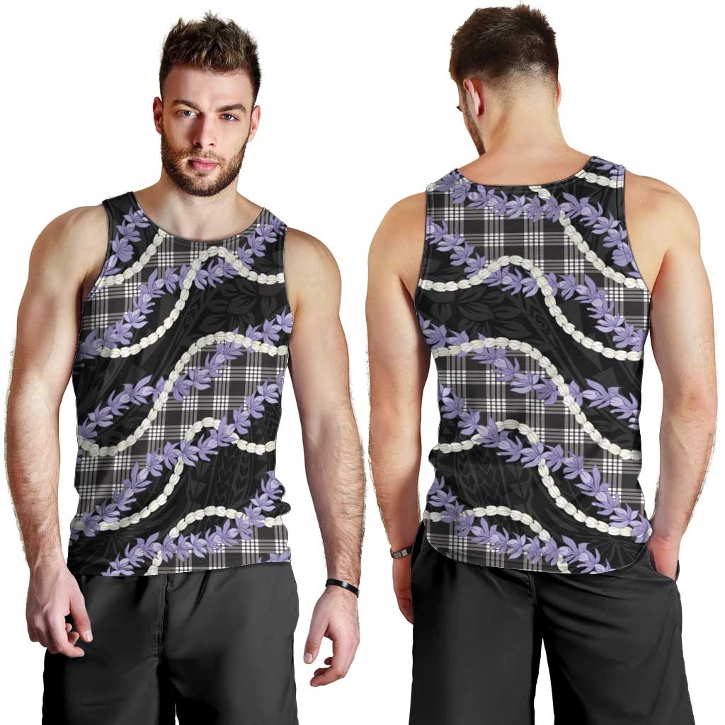 Black Hawaii Palaka Honohono Pikake Men Tank Top Hawaiian Orchid Lei Polynesian Pattern LT14 - Polynesian Pride