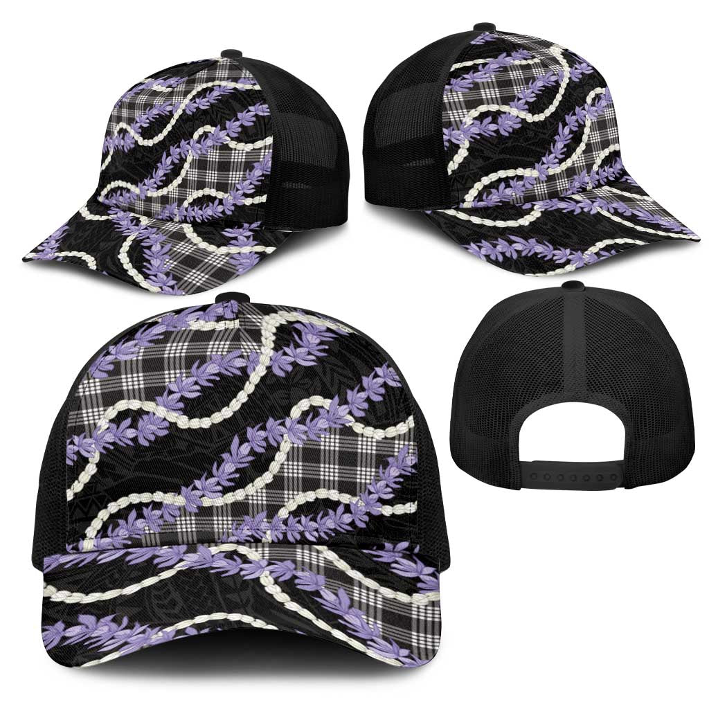 Black Hawaii Palaka Honohono Pikake Mesh Trucker Cap Hawaiian Orchid Lei Polynesian Pattern LT14 - Polynesian Pride