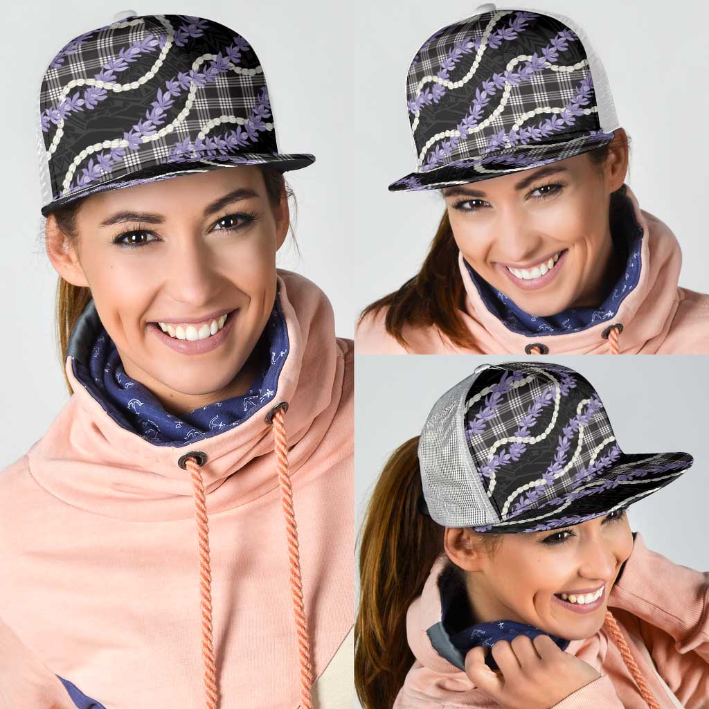 Black Hawaii Palaka Honohono Pikake Mesh Trucker Cap Hawaiian Orchid Lei Polynesian Pattern LT14 - Polynesian Pride
