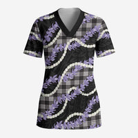 Black Hawaii Palaka Honohono Pikake Scrub Top Hawaiian Orchid Lei Polynesian Pattern LT14 Adult Black - Polynesian Pride