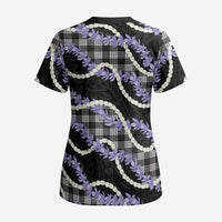 Black Hawaii Palaka Honohono Pikake Scrub Top Hawaiian Orchid Lei Polynesian Pattern LT14 - Polynesian Pride