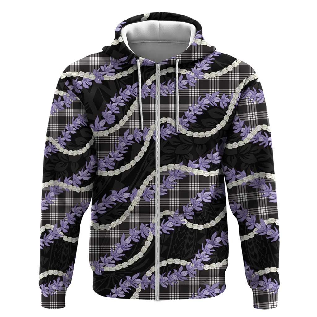 Black Hawaii Palaka Honohono Pikake Zip Hoodie Hawaiian Orchid Lei Polynesian Pattern LT14 Zip Hoodie Black - Polynesian Pride