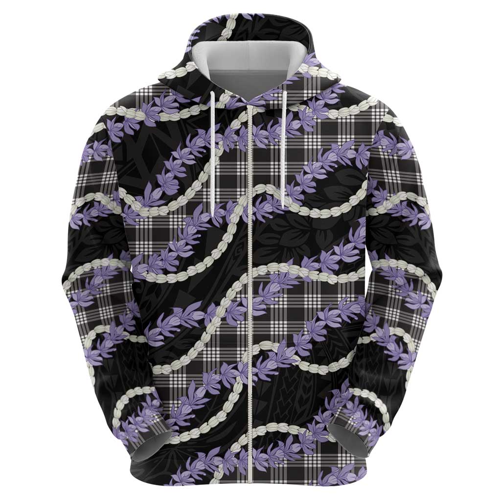 Black Hawaii Palaka Honohono Pikake Zip Hoodie Hawaiian Orchid Lei Polynesian Pattern LT14 - Polynesian Pride