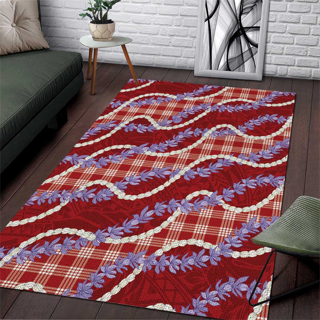 Red Hawaii Palaka Honohono Pikake Area Rug Hawaiian Orchid Lei Polynesian Pattern LT14 Red - Polynesian Pride