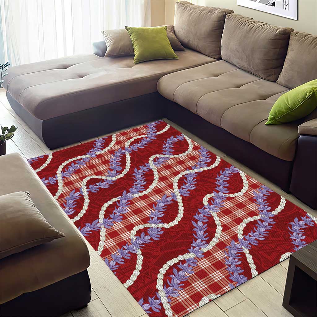 Red Hawaii Palaka Honohono Pikake Area Rug Hawaiian Orchid Lei Polynesian Pattern LT14 - Polynesian Pride