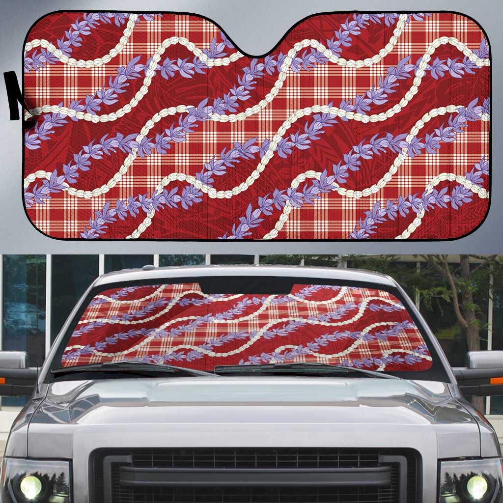 Red Hawaii Palaka Honohono Pikake Auto Sun Shade Hawaiian Orchid Lei Polynesian Pattern LT14 Red - Polynesian Pride