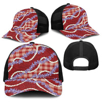 Red Hawaii Palaka Honohono Pikake Baseball Net Cap Hawaiian Orchid Lei Polynesian Pattern LT14 - Polynesian Pride