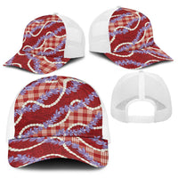 Red Hawaii Palaka Honohono Pikake Baseball Net Cap Hawaiian Orchid Lei Polynesian Pattern LT14 - Polynesian Pride