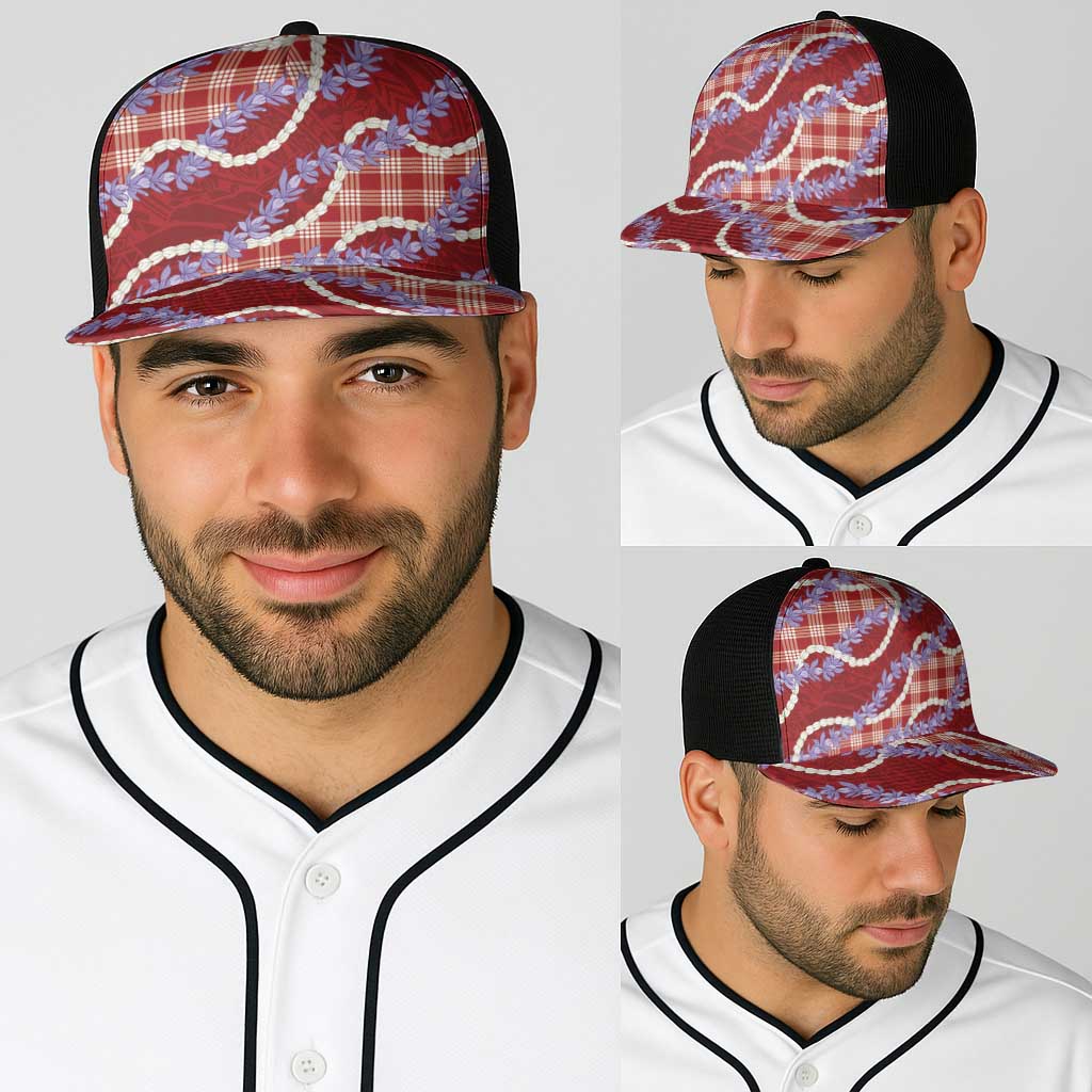 Red Hawaii Palaka Honohono Pikake Baseball Net Cap Hawaiian Orchid Lei Polynesian Pattern LT14 - Polynesian Pride