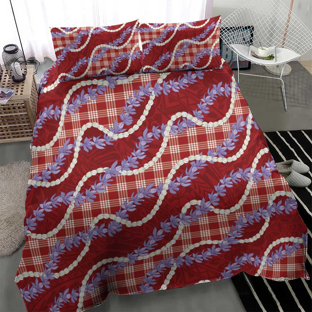 Red Hawaii Palaka Honohono Pikake Bedding Set Hawaiian Orchid Lei Polynesian Pattern LT14 - Polynesian Pride