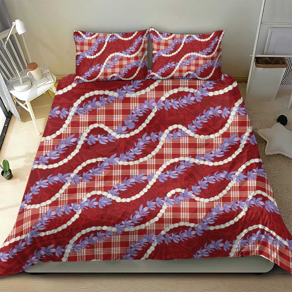Red Hawaii Palaka Honohono Pikake Bedding Set Hawaiian Orchid Lei Polynesian Pattern LT14 - Polynesian Pride