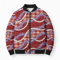 Red Hawaii Palaka Honohono Pikake Bomber Puffer Jacket Hawaiian Orchid Lei Polynesian Pattern LT14 Unisex Red - Polynesian Pride