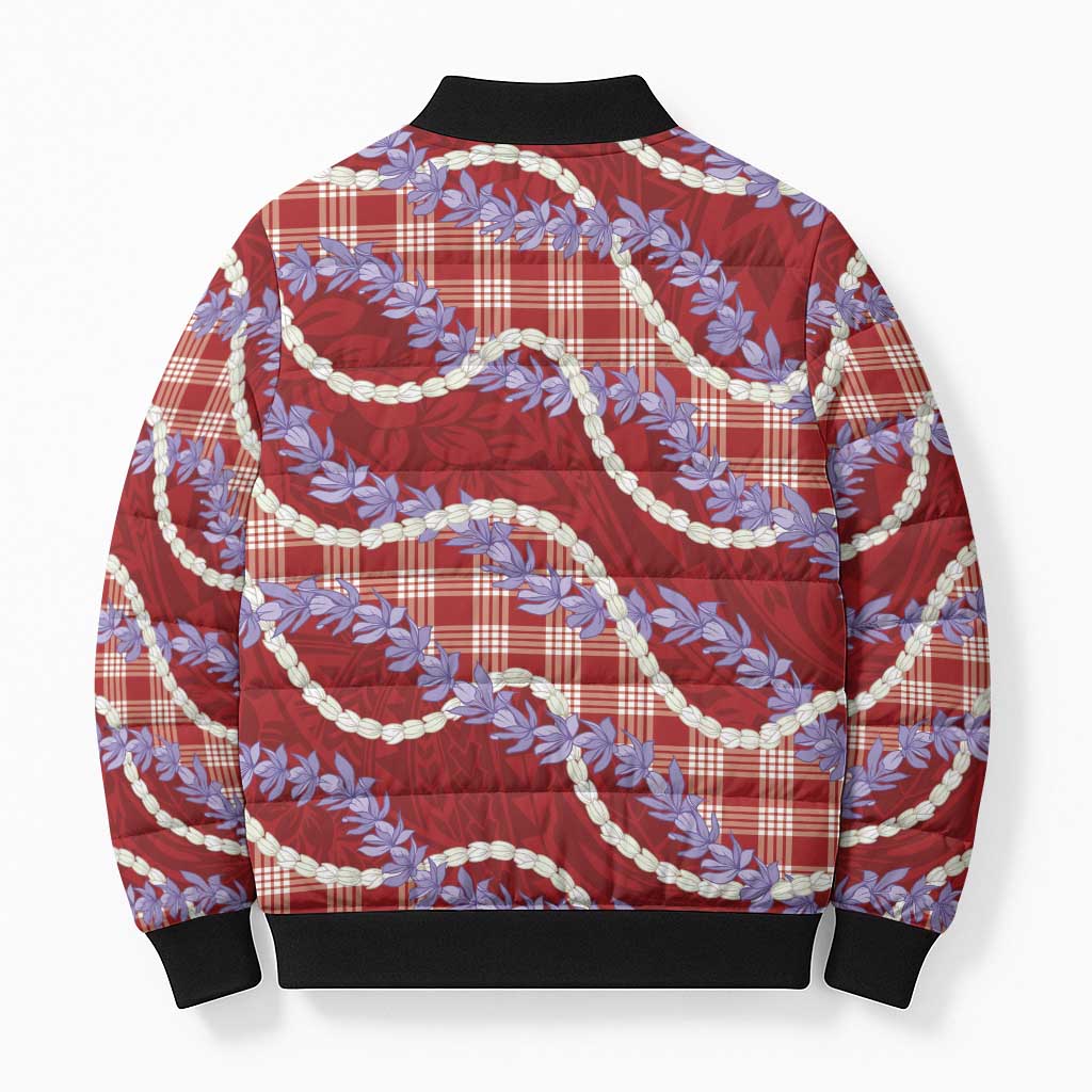Red Hawaii Palaka Honohono Pikake Bomber Puffer Jacket Hawaiian Orchid Lei Polynesian Pattern LT14 - Polynesian Pride