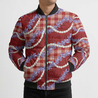 Red Hawaii Palaka Honohono Pikake Bomber Puffer Jacket Hawaiian Orchid Lei Polynesian Pattern LT14 - Polynesian Pride