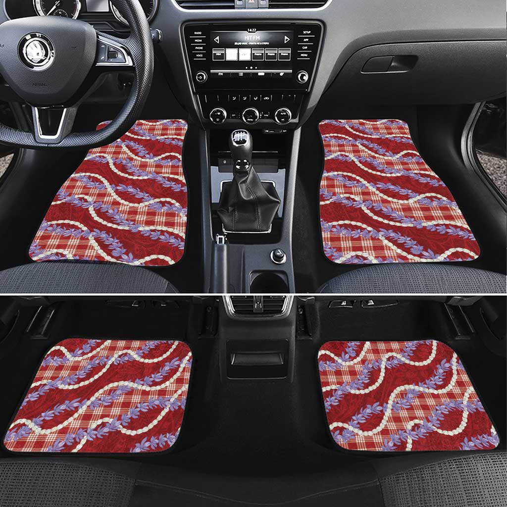 Red Hawaii Palaka Honohono Pikake Car Mats Hawaiian Orchid Lei Polynesian Pattern LT14 Set 4pcs Red - Polynesian Pride