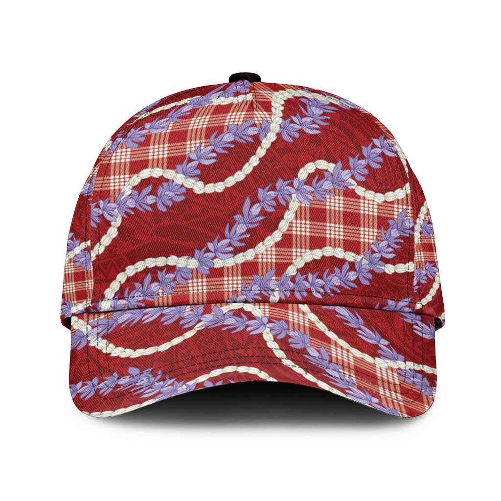 Red Hawaii Palaka Honohono Pikake Classic Cap Hawaiian Orchid Lei Polynesian Pattern LT14 Universal Fit Red - Polynesian Pride
