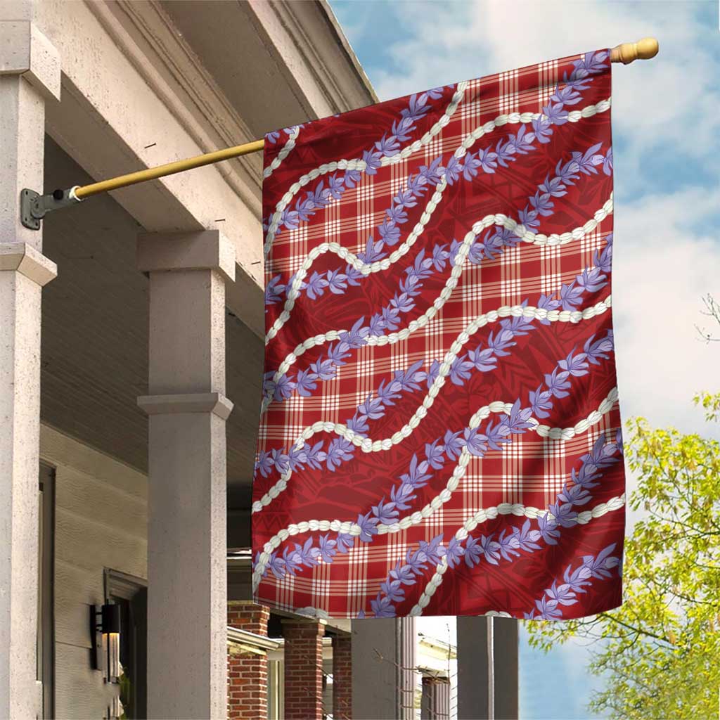 Red Hawaii Palaka Honohono Pikake Garden Flag Hawaiian Orchid Lei Polynesian Pattern LT14 House Flag Red - Polynesian Pride