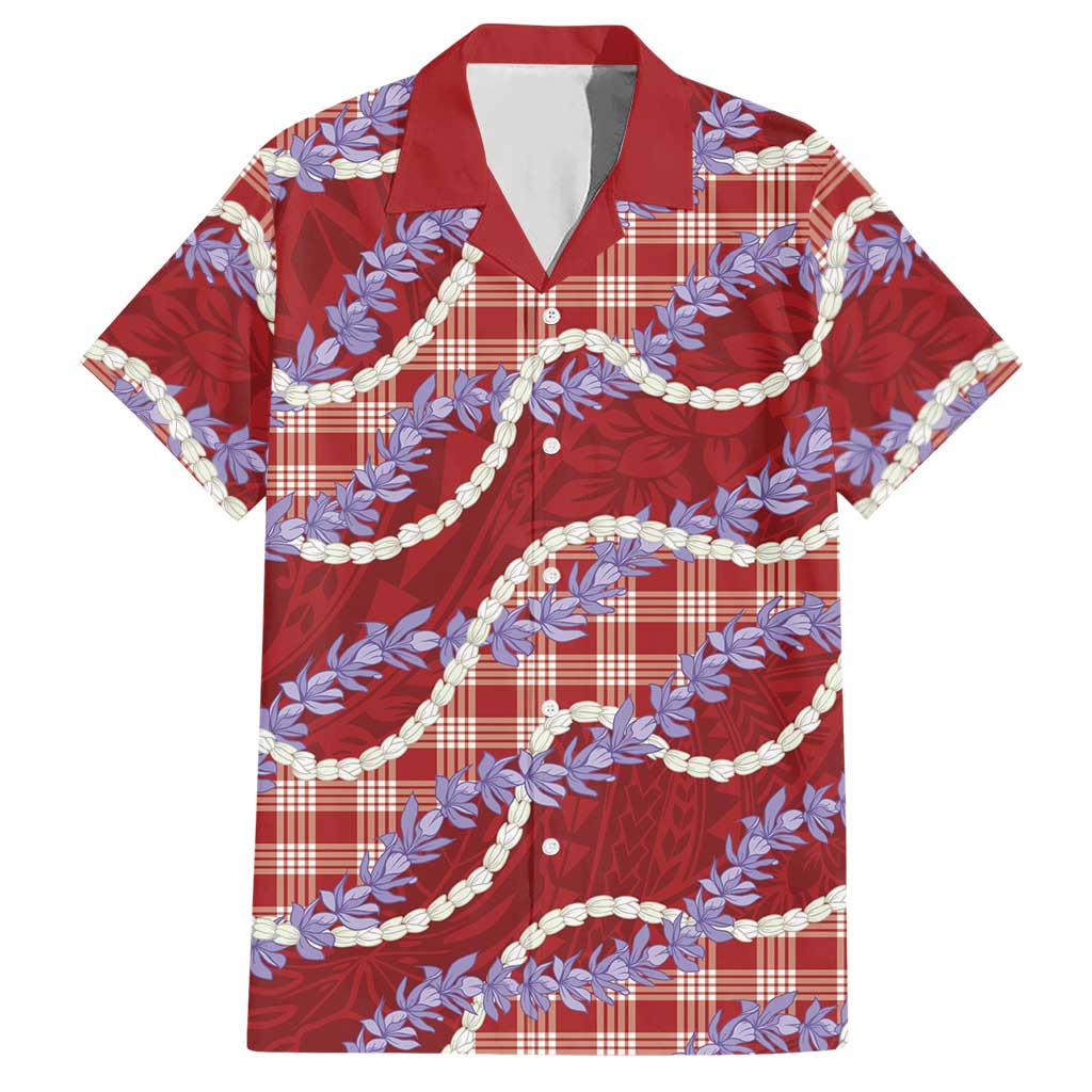 Red Hawaii Palaka Honohono Pikake Hawaiian Shirt Hawaiian Orchid Lei Polynesian Pattern LT14 Red - Polynesian Pride