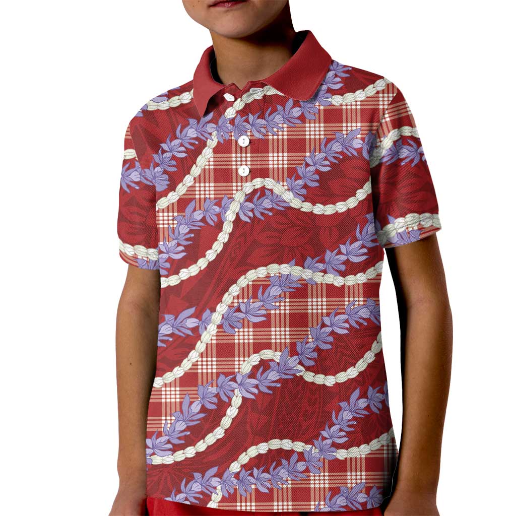 Red Hawaii Palaka Honohono Pikake Kid Polo Shirt Hawaiian Orchid Lei Polynesian Pattern LT14 Kid Red - Polynesian Pride