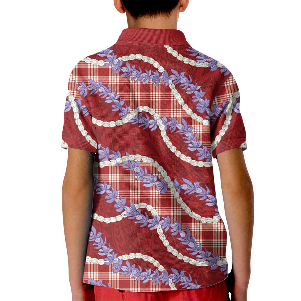 Red Hawaii Palaka Honohono Pikake Kid Polo Shirt Hawaiian Orchid Lei Polynesian Pattern LT14 - Polynesian Pride