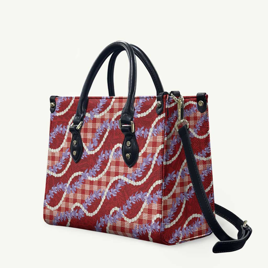 Red Hawaii Palaka Honohono Pikake Leather Bag Hawaiian Orchid Lei Polynesian Pattern LT14 Red - Polynesian Pride