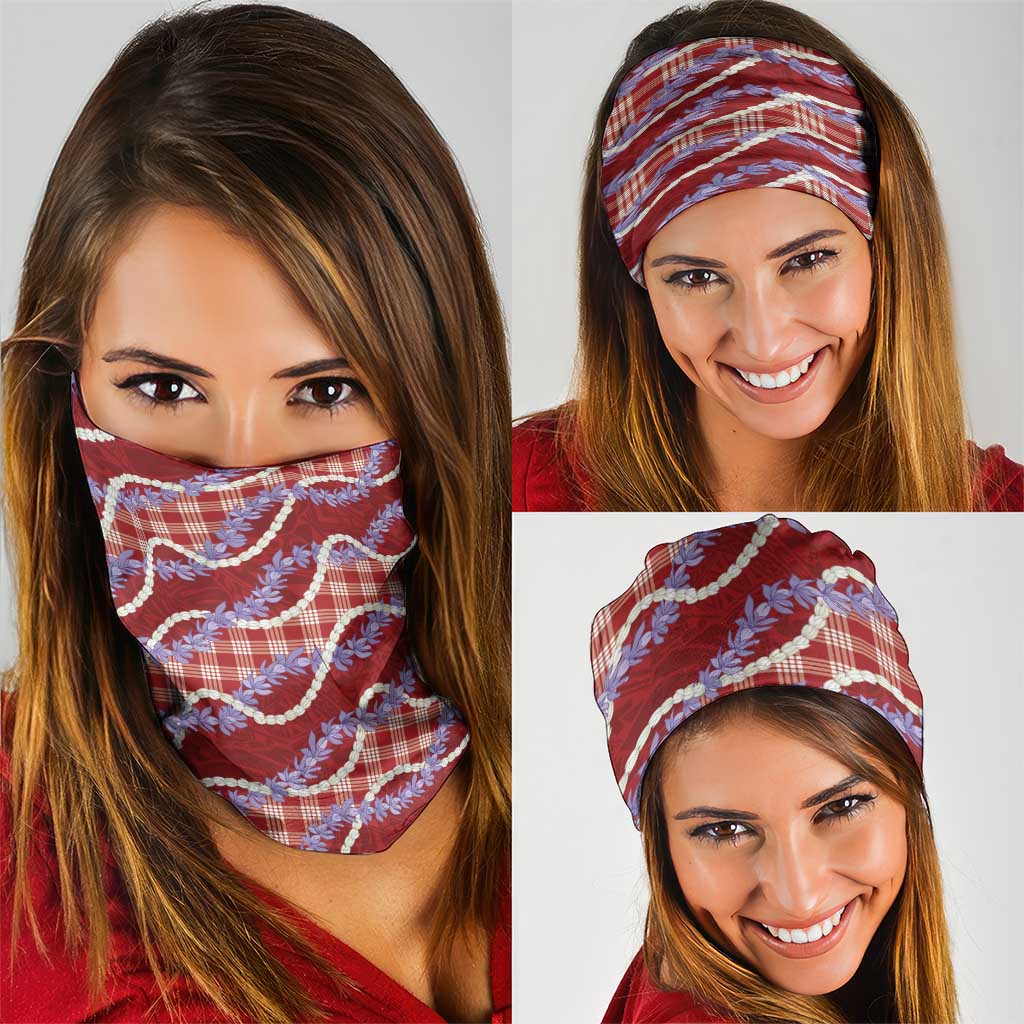 Red Hawaii Palaka Honohono Pikake Neck Gaiter Hawaiian Orchid Lei Polynesian Pattern LT14 - Polynesian Pride