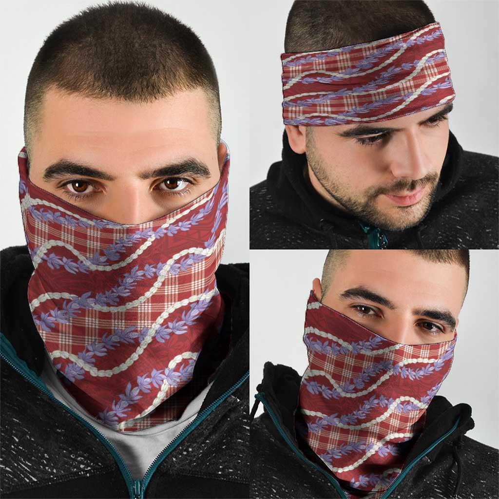 Red Hawaii Palaka Honohono Pikake Neck Gaiter Hawaiian Orchid Lei Polynesian Pattern LT14 - Polynesian Pride