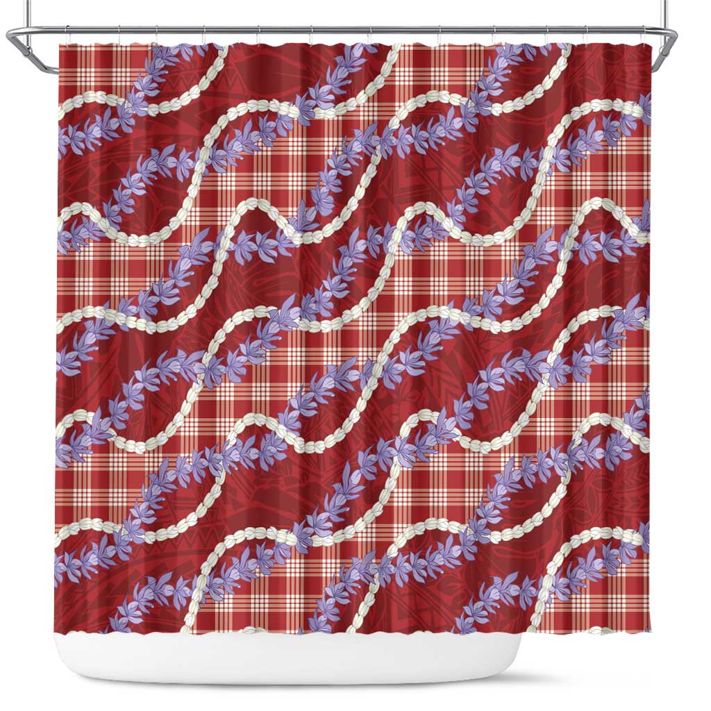 Red Hawaii Palaka Honohono Pikake Shower Curtain Hawaiian Orchid Lei Polynesian Pattern LT14 Red - Polynesian Pride