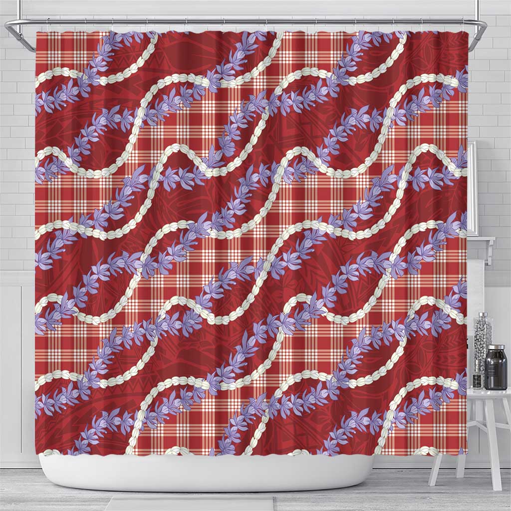 Red Hawaii Palaka Honohono Pikake Shower Curtain Hawaiian Orchid Lei Polynesian Pattern LT14 - Polynesian Pride