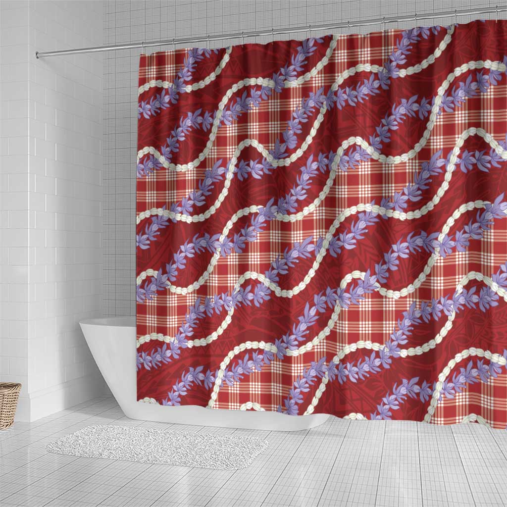 Red Hawaii Palaka Honohono Pikake Shower Curtain Hawaiian Orchid Lei Polynesian Pattern LT14 - Polynesian Pride