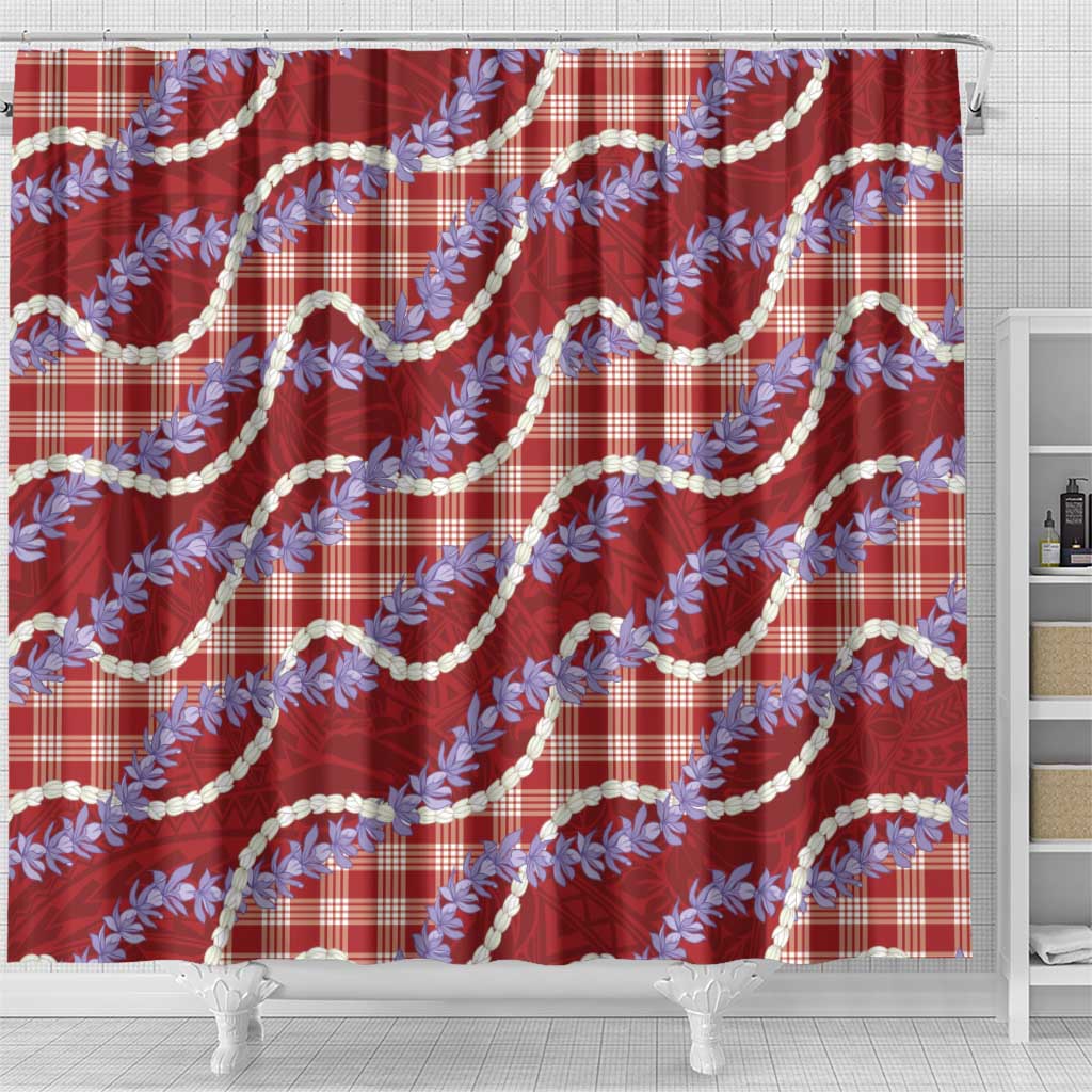 Red Hawaii Palaka Honohono Pikake Shower Curtain Hawaiian Orchid Lei Polynesian Pattern LT14 - Polynesian Pride