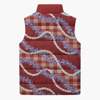 Red Hawaii Palaka Honohono Pikake Sleeveless Puffer Jacket Hawaiian Orchid Lei Polynesian Pattern LT14 - Polynesian Pride