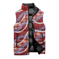 Red Hawaii Palaka Honohono Pikake Sleeveless Puffer Jacket Hawaiian Orchid Lei Polynesian Pattern LT14 - Polynesian Pride