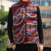 Red Hawaii Palaka Honohono Pikake Sleeveless Puffer Jacket Hawaiian Orchid Lei Polynesian Pattern LT14 - Polynesian Pride