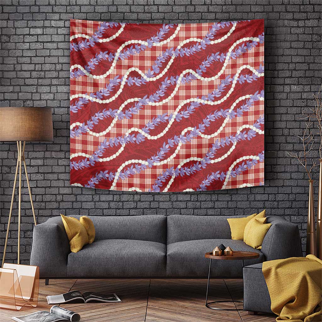 Red Hawaii Palaka Honohono Pikake Tapestry Hawaiian Orchid Lei Polynesian Pattern LT14 Red - Polynesian Pride