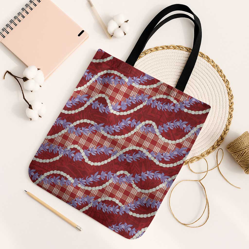 Red Hawaii Palaka Honohono Pikake Tote Bag Hawaiian Orchid Lei Polynesian Pattern LT14 Black Strap One Size Red - Polynesian Pride