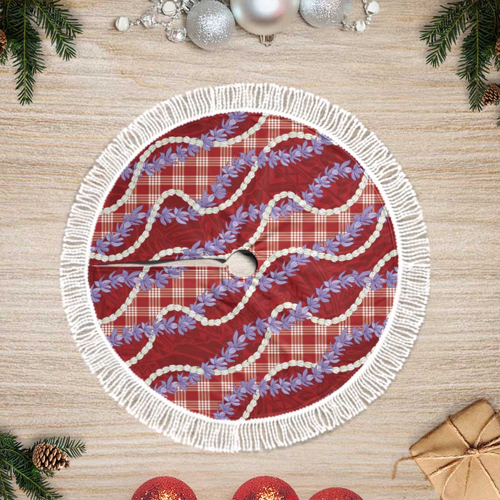 Red Hawaii Palaka Honohono Pikake Tree Skirt Hawaiian Orchid Lei Polynesian Pattern LT14 Fringed Red - Polynesian Pride