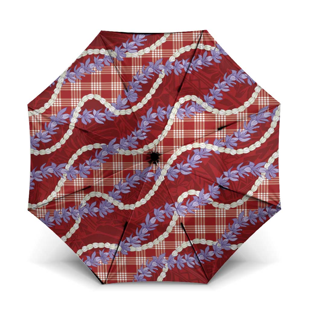 Red Hawaii Palaka Honohono Pikake Umbrella Hawaiian Orchid Lei Polynesian Pattern LT14 One Size Folded 11.42 inch Opened Diameter 37.4 inch Red - Polynesian Pride