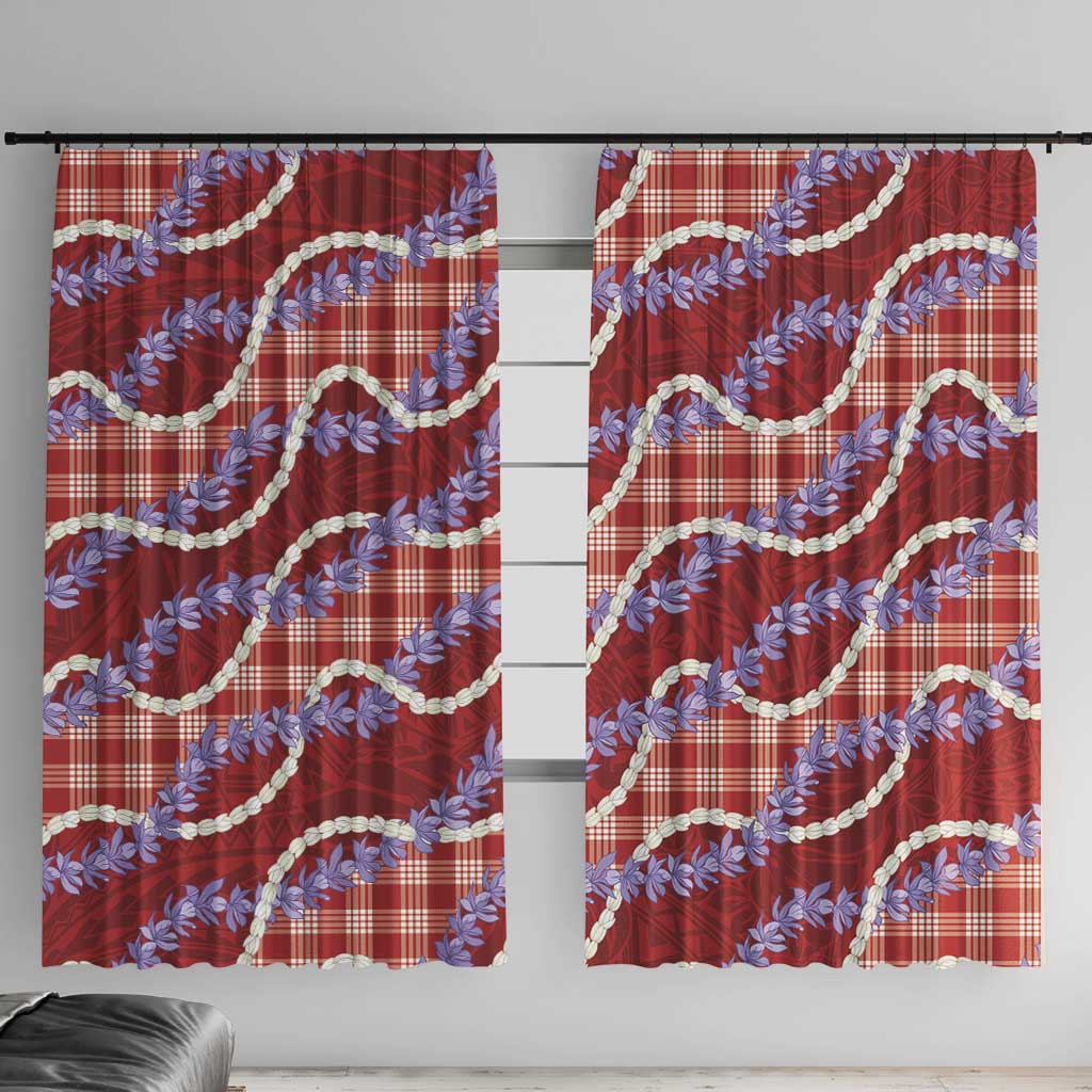 Red Hawaii Palaka Honohono Pikake Window Curtain Hawaiian Orchid Lei Polynesian Pattern LT14 With Hooks Red - Polynesian Pride