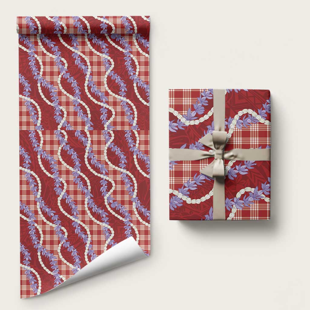 Red Hawaii Palaka Honohono Pikake Wrapping Paper Hawaiian Orchid Lei Polynesian Pattern LT14 58" × 23" Red - Polynesian Pride