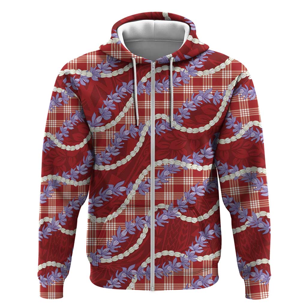 Red Hawaii Palaka Honohono Pikake Zip Hoodie Hawaiian Orchid Lei Polynesian Pattern LT14 Zip Hoodie Red - Polynesian Pride
