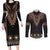 Bula Fiji Dashiki Vintage Fijian Masi Tapa Pattern Couples Matching Long Sleeve Bodycon Dress and Long Sleeve Button Shirt LT14 Brown - Polynesian Pride