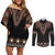 Bula Fiji Dashiki Vintage Fijian Masi Tapa Pattern Couples Matching Off Shoulder Short Dress and Long Sleeve Button Shirt LT14 Brown - Polynesian Pride