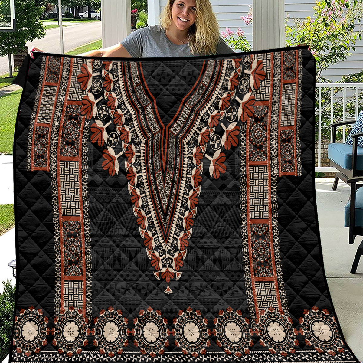 Bula Fiji Dashiki Vintage Fijian Masi Tapa Pattern Quilt LT14 Brown - Polynesian Pride